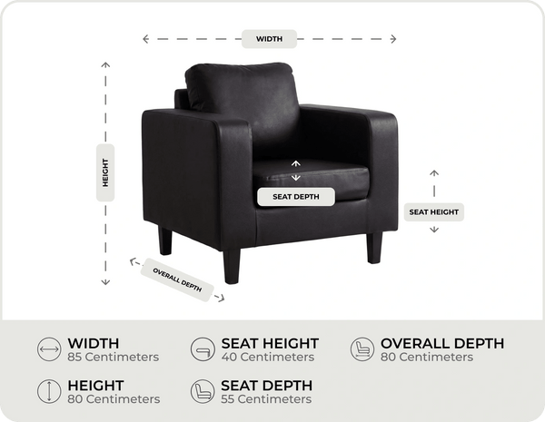 Nova Black  Leather Armchair measurements