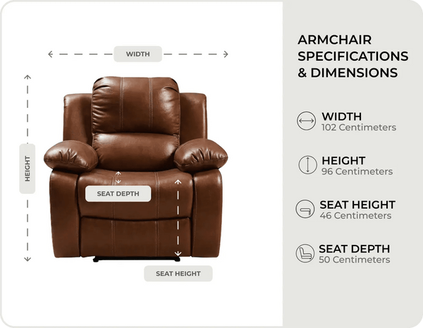 York Leather Tan Manual Recliner Armchair - measurements