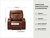 Cinemax Tan Electric Leather Recliner Armchair With Two Cup Holders measurements