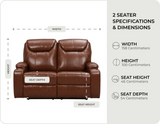 Cinemax Tan Electric 2 Seater Leather Recliner Sofa With Two Cup Holders measurements