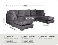 Westminster Coal Alaska Fabric U Shape High Back Corner Sofa measurements