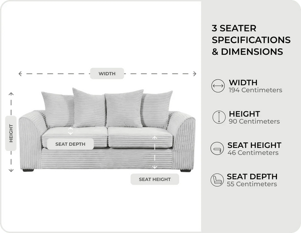 Oxford Shark Fabric 3 Seater Sofa measurements