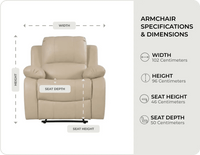 York Cream Leather Manual Recliner Armchair -  measurements