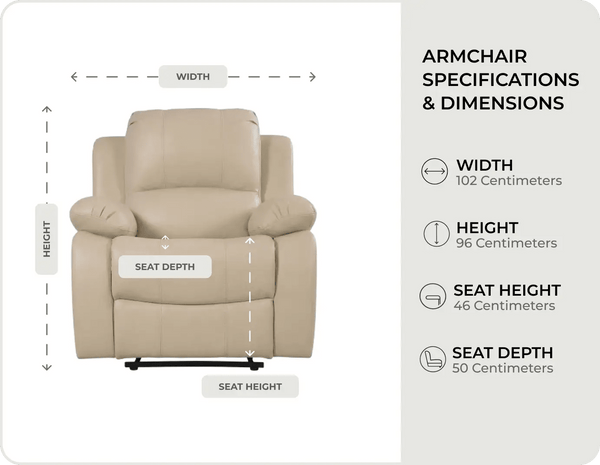 York Cream Leather Manual Recliner Armchair -  measurements