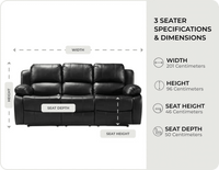 York Black Leather Electric Recliner 3 Seater Sofa - measurements