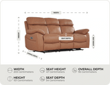 Torino Genuine Leather Caramel Electric Power Recliner 3 Seater Sofa    measurements

