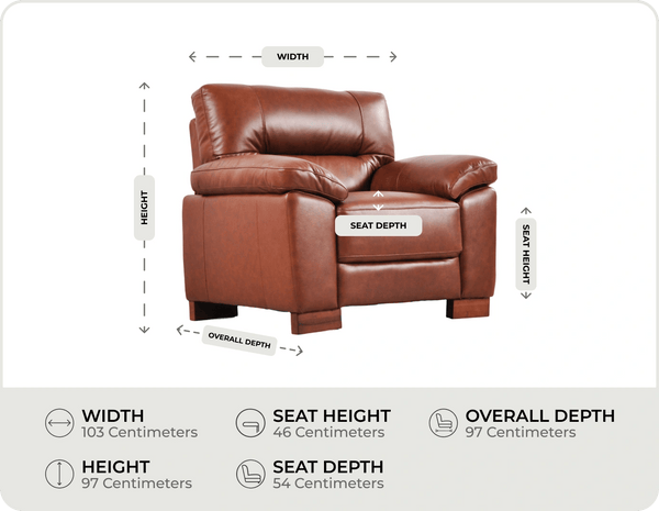 Dalmore Genuine Leather Tan Armchair measurement 
