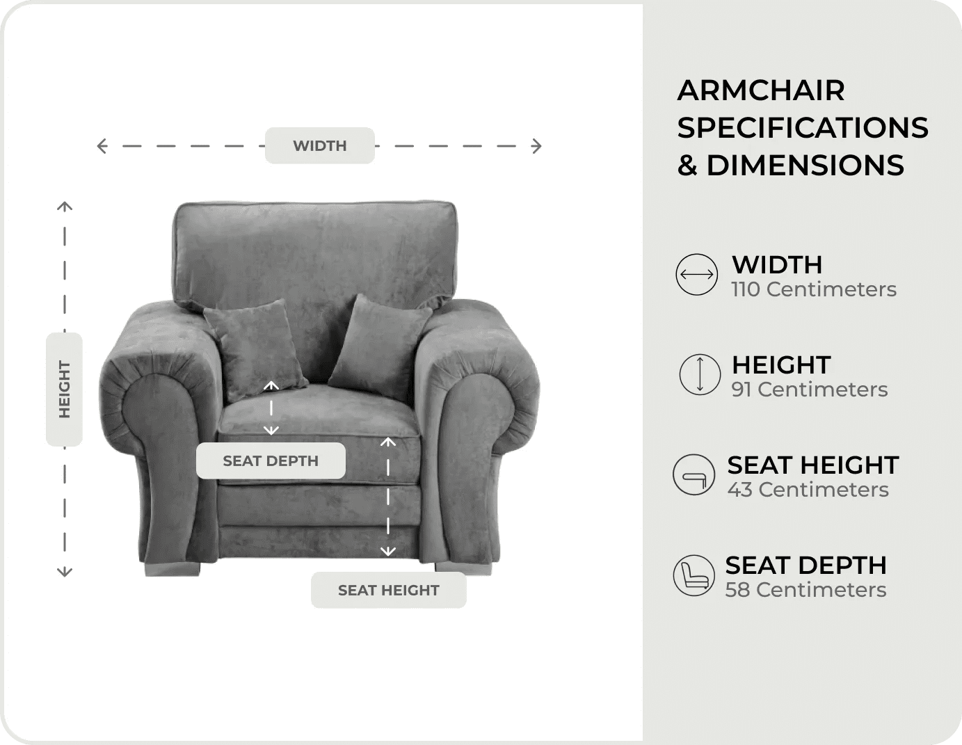 Florence High Back Grey Fabric Armchair