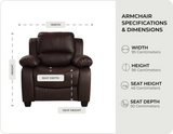 Veloura Brown Leather Armchair - measurements
