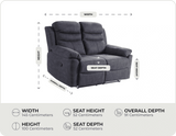 Bristol Grey Fabric Manual Recliner 2 Seater Sofa measurements