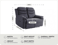 Bristol Grey Fabric Manual Recliner 2 Seater Sofa measurements