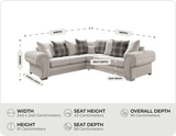 Florence Scatter Back  Cream Fabric Corner Sofa measurements