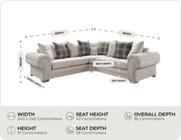 Florence Scatter Back  Cream Fabric Corner Sofa measurements