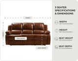 York Tan Leather 3 Seater Manual Recliner Sofa - measurements