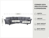Canterbury Grey Fabric High Back Corner Sofa - measurements