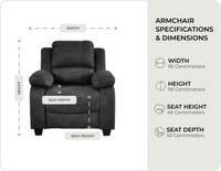 Veloura Charcoal Fabric Armchair - measurements