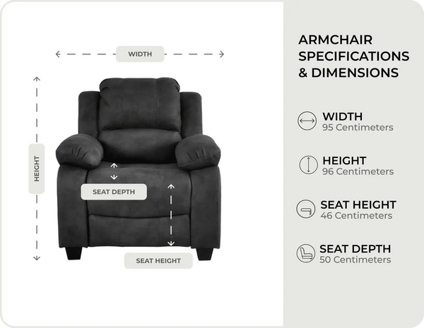 Veloura Charcoal Fabric Armchair - measurements