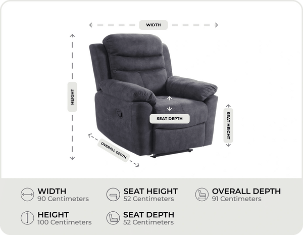 Bristol Grey Fabric Manual Recliner Armchair measurements
