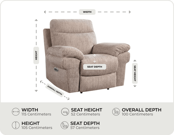Lunaro Beige Fabric Electric Recliner Armchair measurements