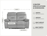 Foster Light Grey Fabric Electric Recliner 2 Seater Sofa measurements