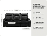 Cinemax Black Leather Recliner 3 Seater Sofa measurements