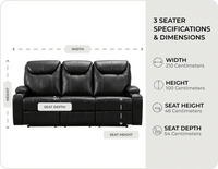 Cinemax Black Leather Recliner 3 Seater Sofa measurements