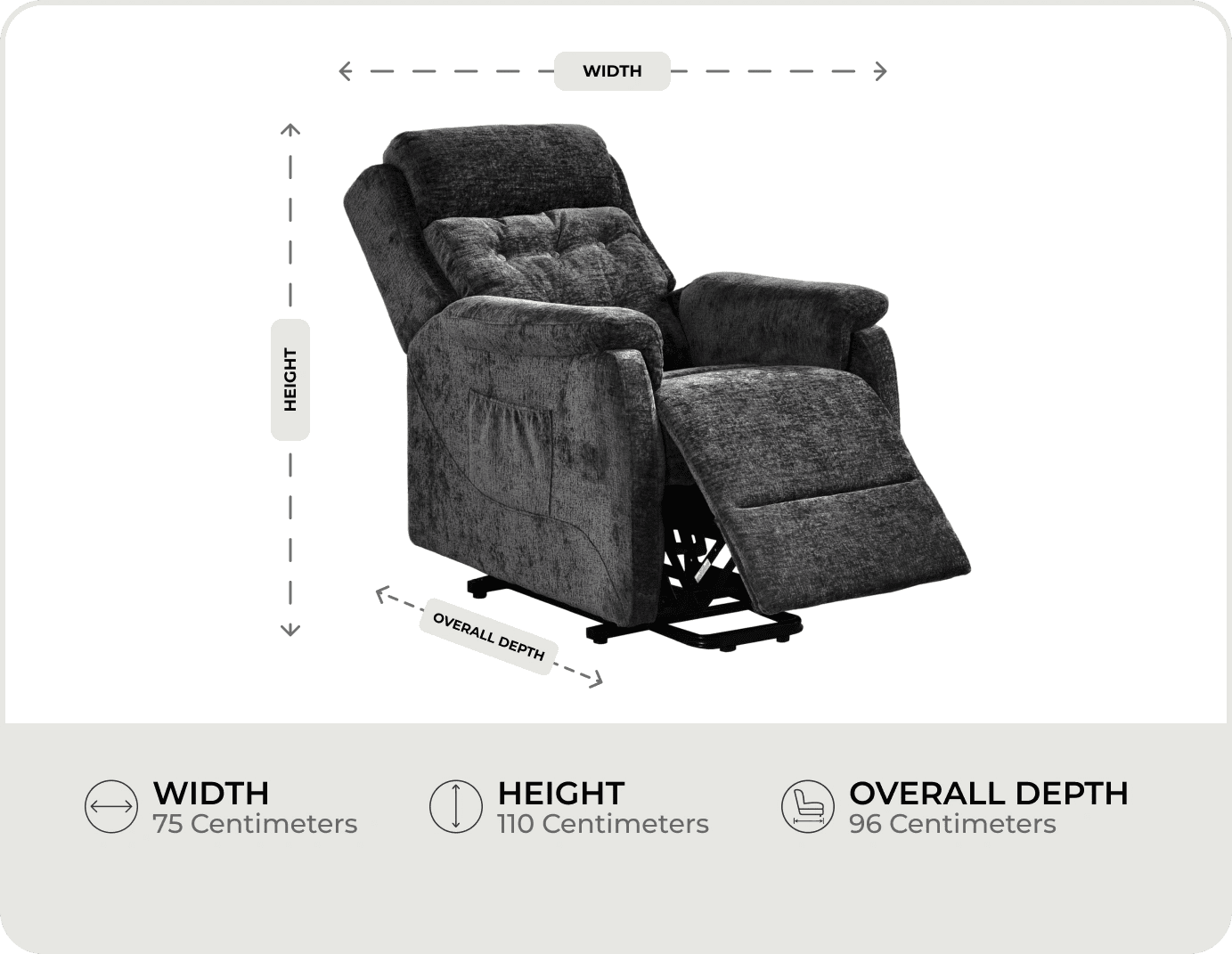 Oliver Black Fabric Rise & Recline Mobility Chair measurements