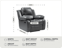 York Grey Leather Manual Recliner Armchair measurement