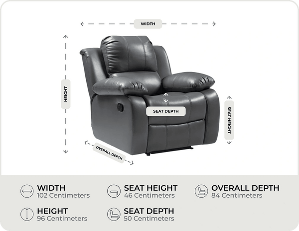 York Grey Leather Manual Recliner Armchair measurement