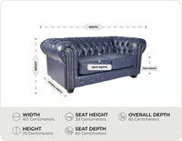 Chesterfield Blue Leather Antique 2 Seater Sofa measurement