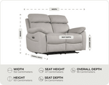 Torino Genuine Leather Light Grey Electric Power Recliner 2 Seater Sofa    measurements
