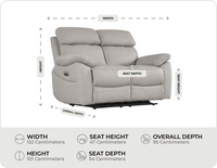 Torino Genuine Leather Light Grey Electric Power Recliner 2 Seater Sofa    measurements

