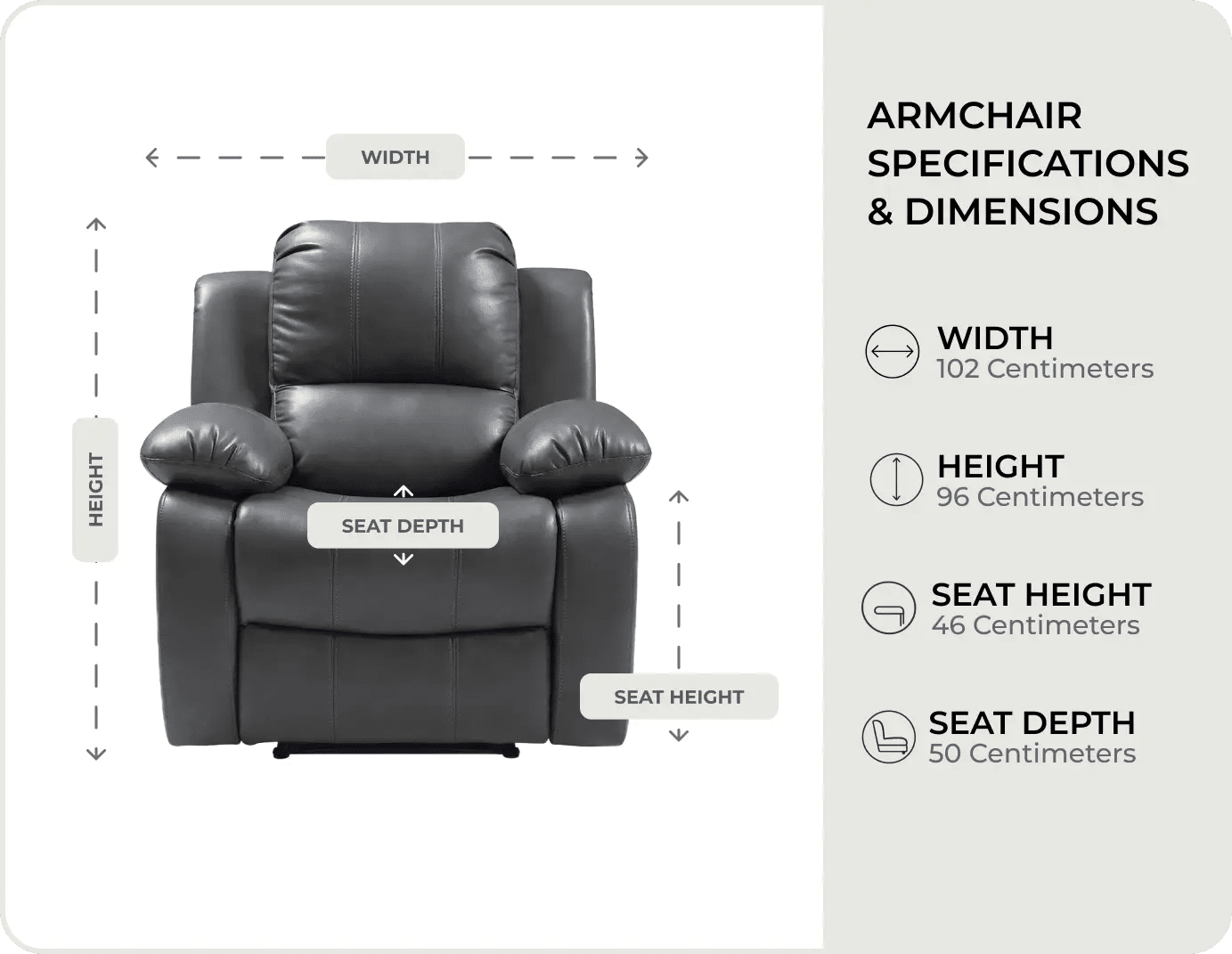 York Grey Leather Manual Recliner Armchair