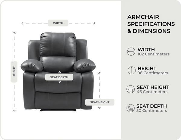York Grey Leather Manual Recliner Armchair