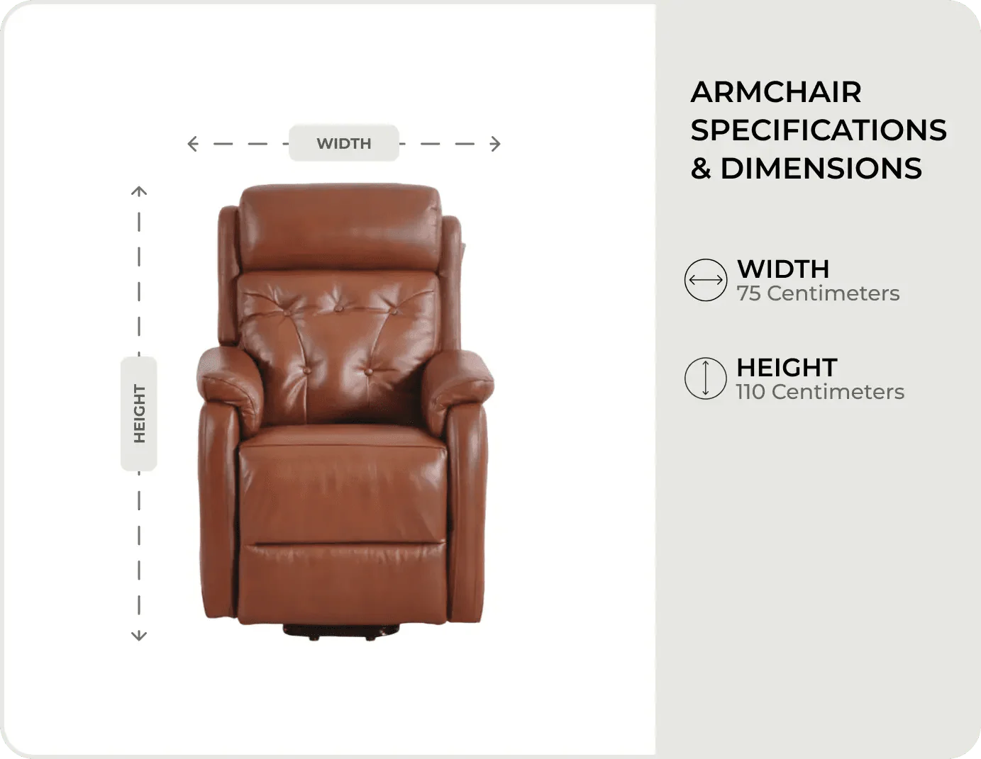 Oliver Tan Leather Rise And Recline Chair measurements