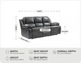 York Grey Leather 3 Seater Manual Recliner Sofa measurement