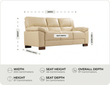 Dalmore Genuine Leather Cream 3 Seater Sofa measurement
