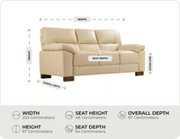 Dalmore Genuine Leather Cream 3 Seater Sofa measurement