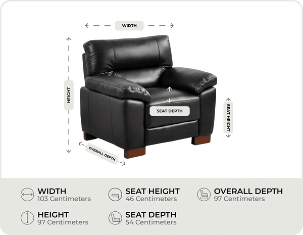 Dalmore Genuine Leather Black Armchair measurement
