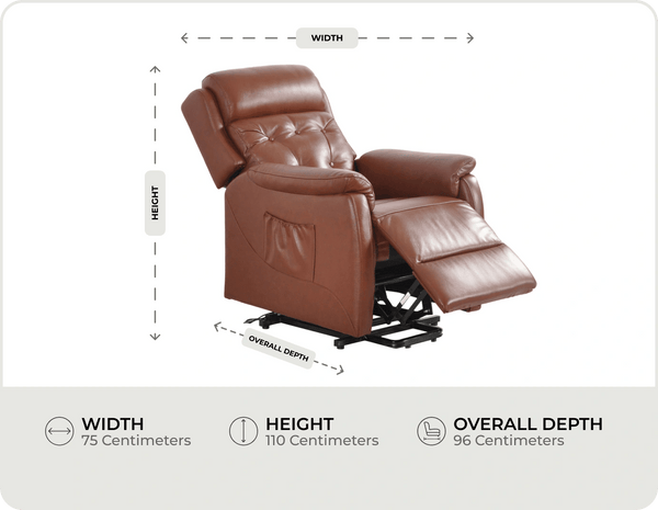 Oliver Genuine Leather Tan Rise & Recline Mobility Chair measurements
