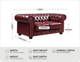 Chesterfield Red Leather Antique 2 Seater Sofa measurements