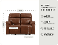 Milano Genuine Leather Tan Electric Power Recliner 2 Seater