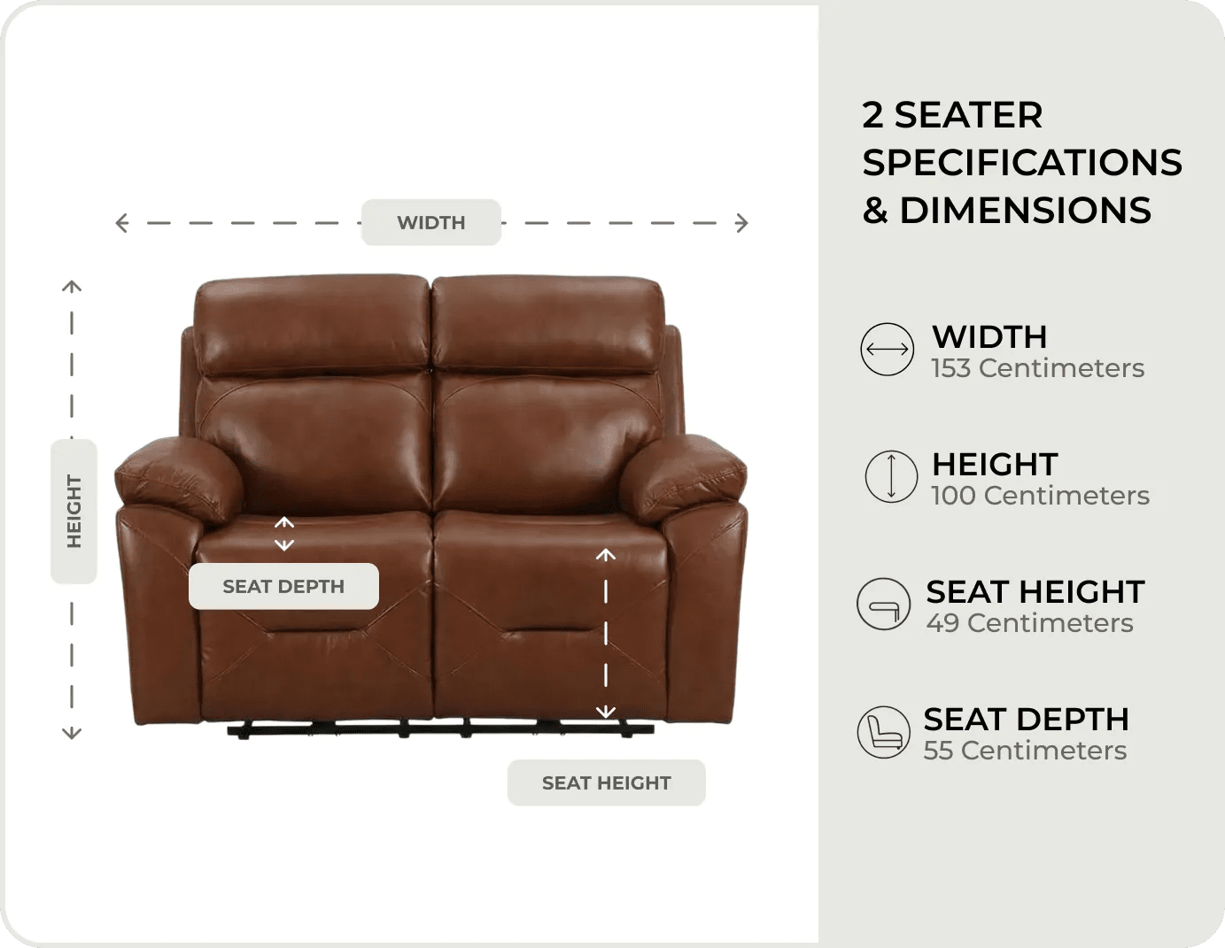 Milano Genuine Leather Tan Electric Power Recliner 2 Seater