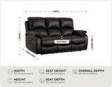 Serano Brown Leather Manual Recliner 3 Seater Sofa measurements
