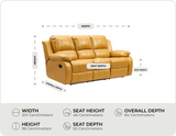 York Mustard Leather Manual Recliner 3 Seater Sofa measurement