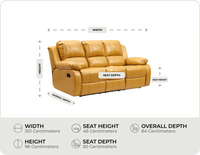 York Mustard Leather Manual Recliner 3 Seater Sofa measurement