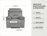Foster Light Grey Fabric Electric Recliner Armchair measurements