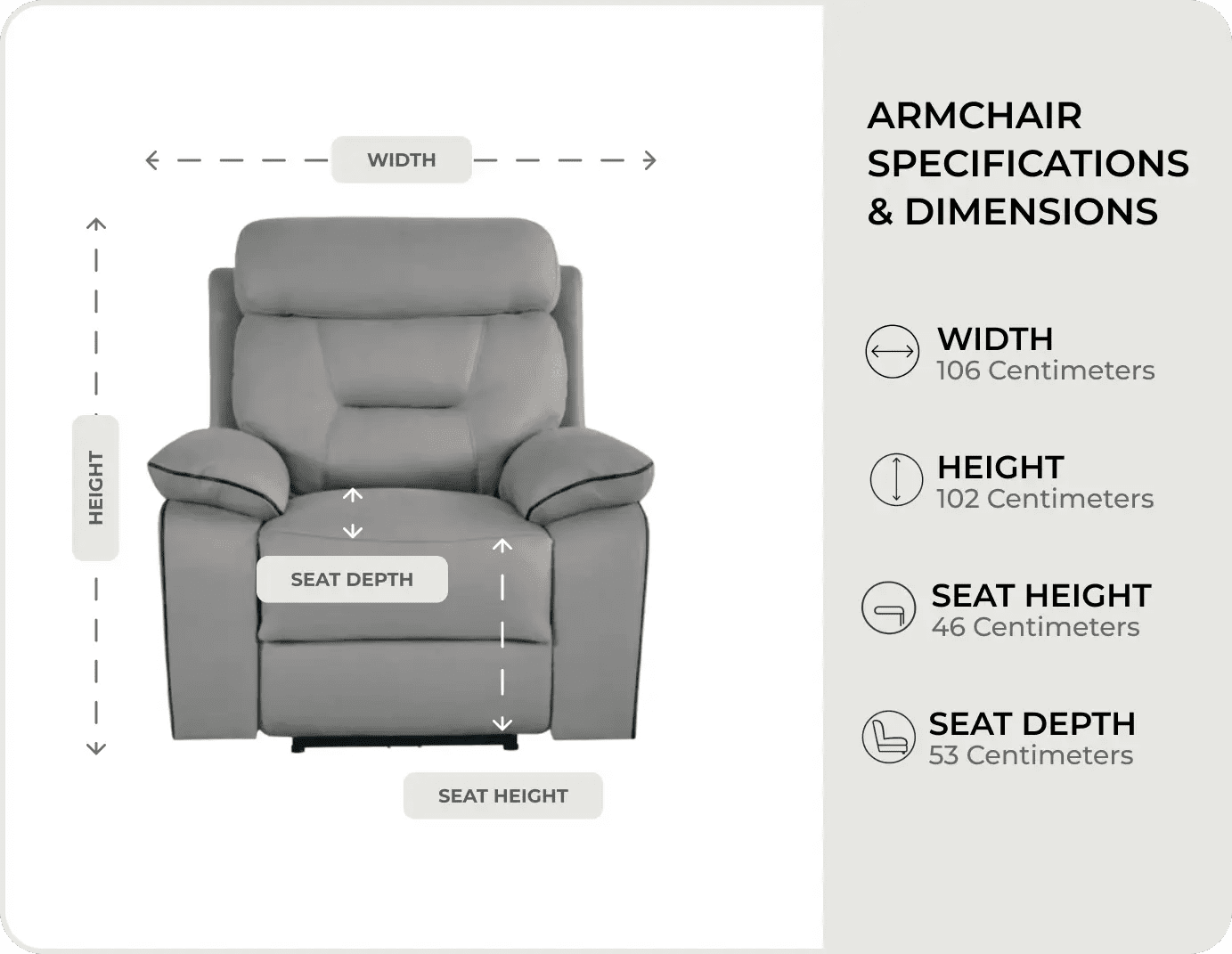 Foster Light Grey Fabric Electric Recliner Armchair measurements