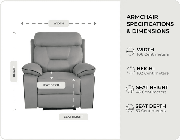 Foster Light Grey Fabric Electric Recliner Armchair measurements
