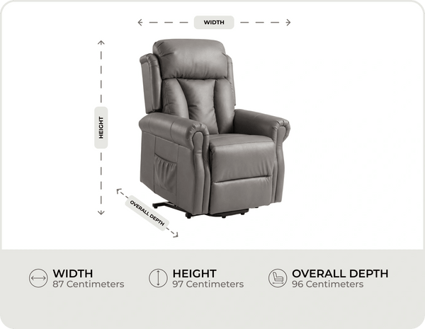 Derby Genuine Leather Grey Rise & Recline Mobility Chair measurements